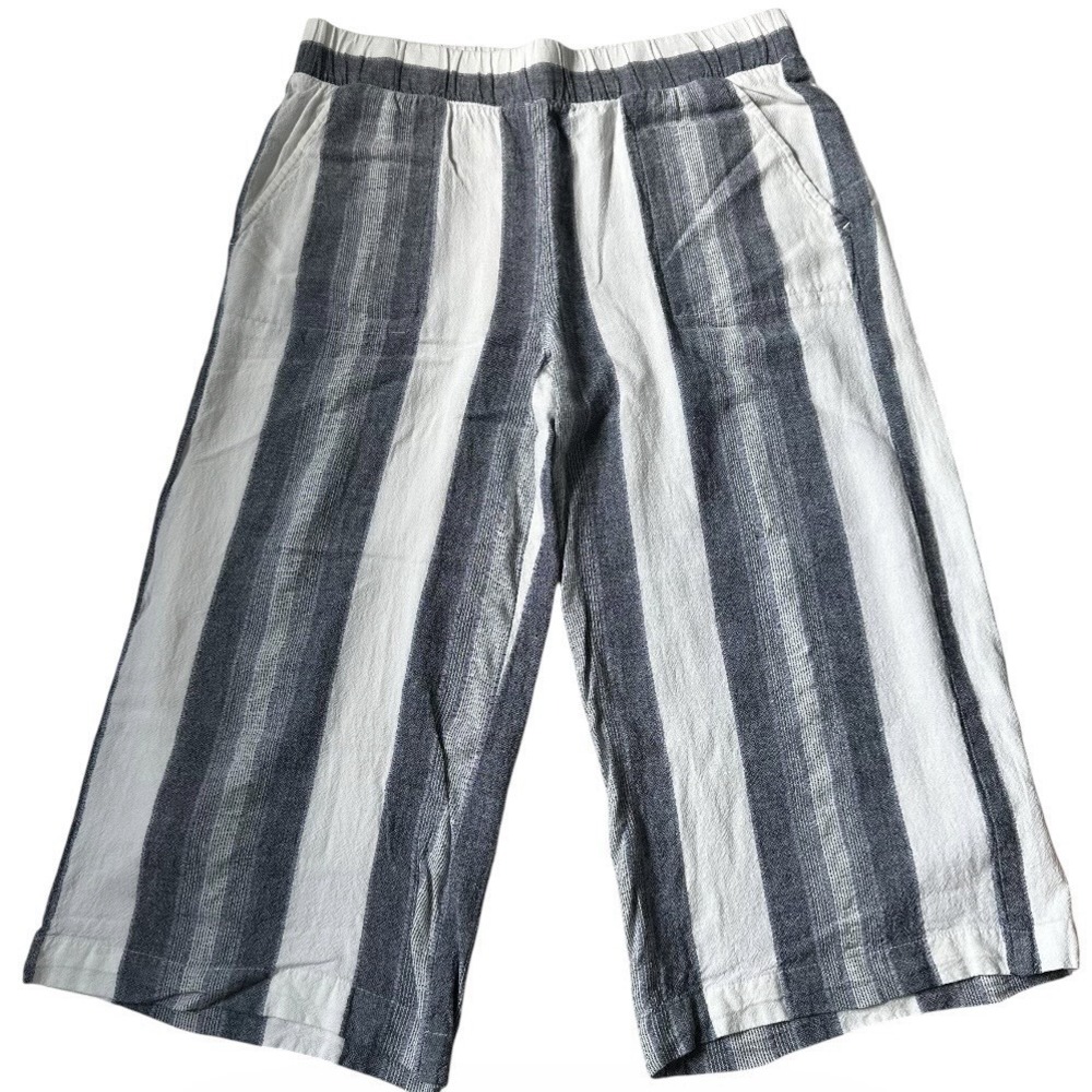 Cloth and Stone Bue White Stripe Capri Pants Linen Comfy Womens Medium | 27-20